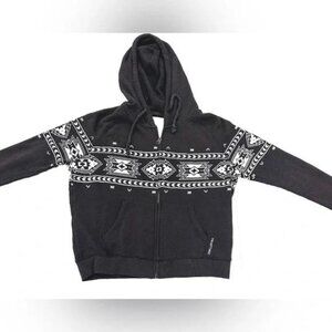 Rare Vintage Billabong Aztec Zip Up Hoodie Sz M Women’s Washed Dark Gray
